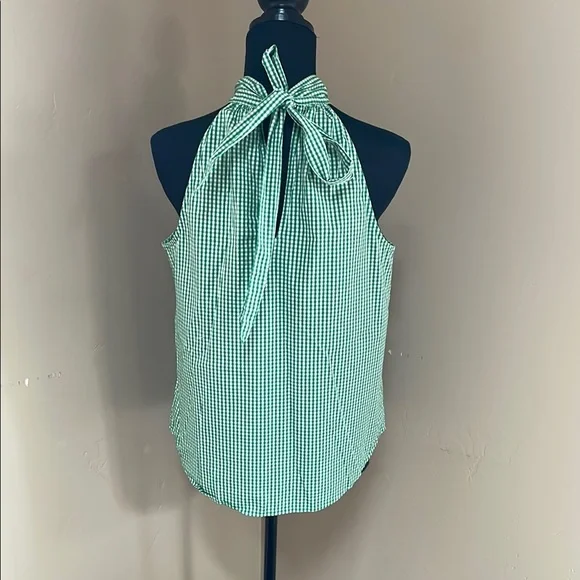 J.Crew Sleeveless Blouse with Tie Back Green Gingham Size 6 - Picture 5 of 7